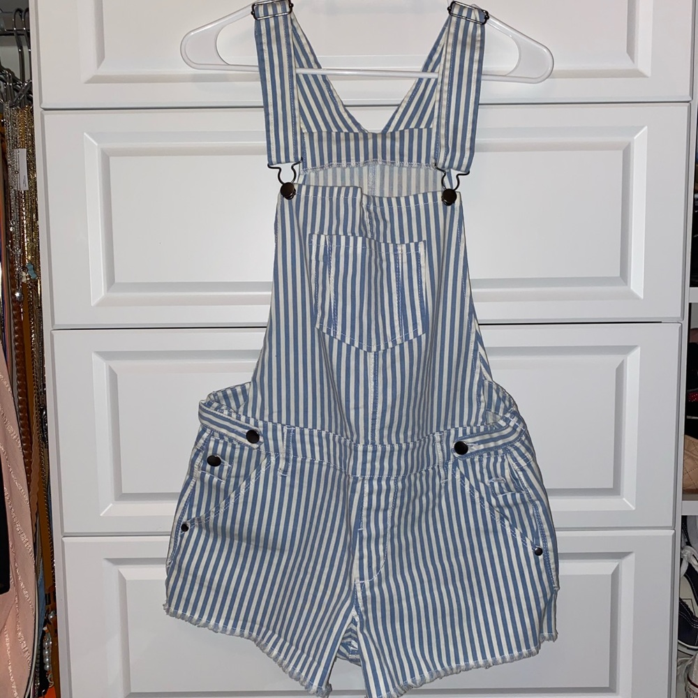 White and Blue Stripe Overalls